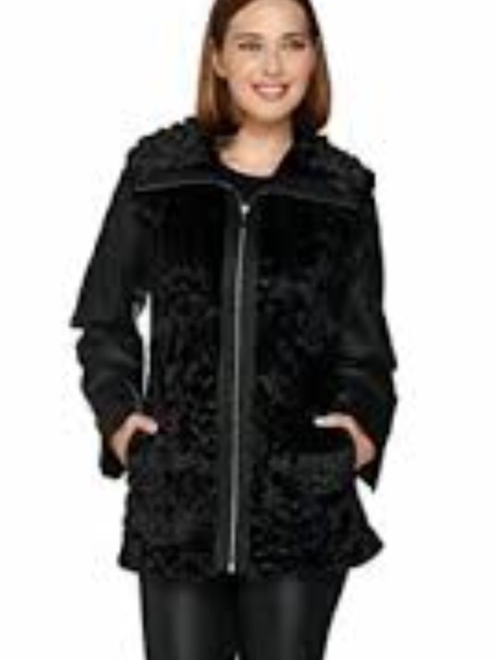 Dennis Basso Faux Fur Zip Front Jacket w/ Zip-Off Sleeves in Black